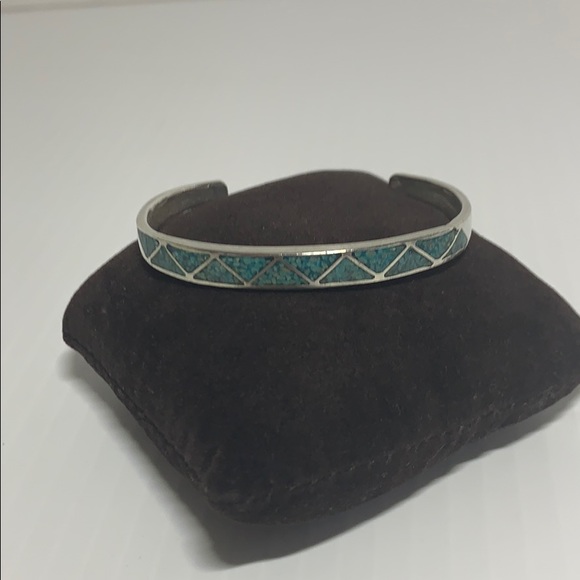 Antique turquoise & sterling silver slip on bangle - Picture 3 of 6